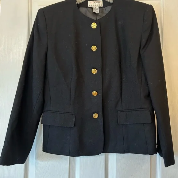 Talbots wool blazer black size 8P gold buttons - Picture 9 of 10